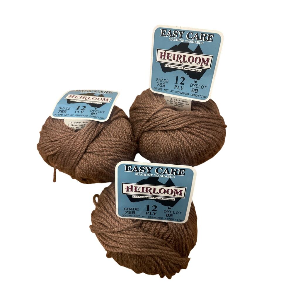 Heirloom Easy Care 8 Ply Machine Washable Yarn Pure New Wool Shade 789 3 Pack